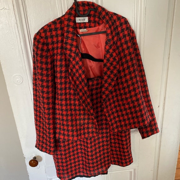 RED AND BLACK CLUELESS INSPIRED WOOL SKIRT AND BAZER SET - Picture 1 of 4